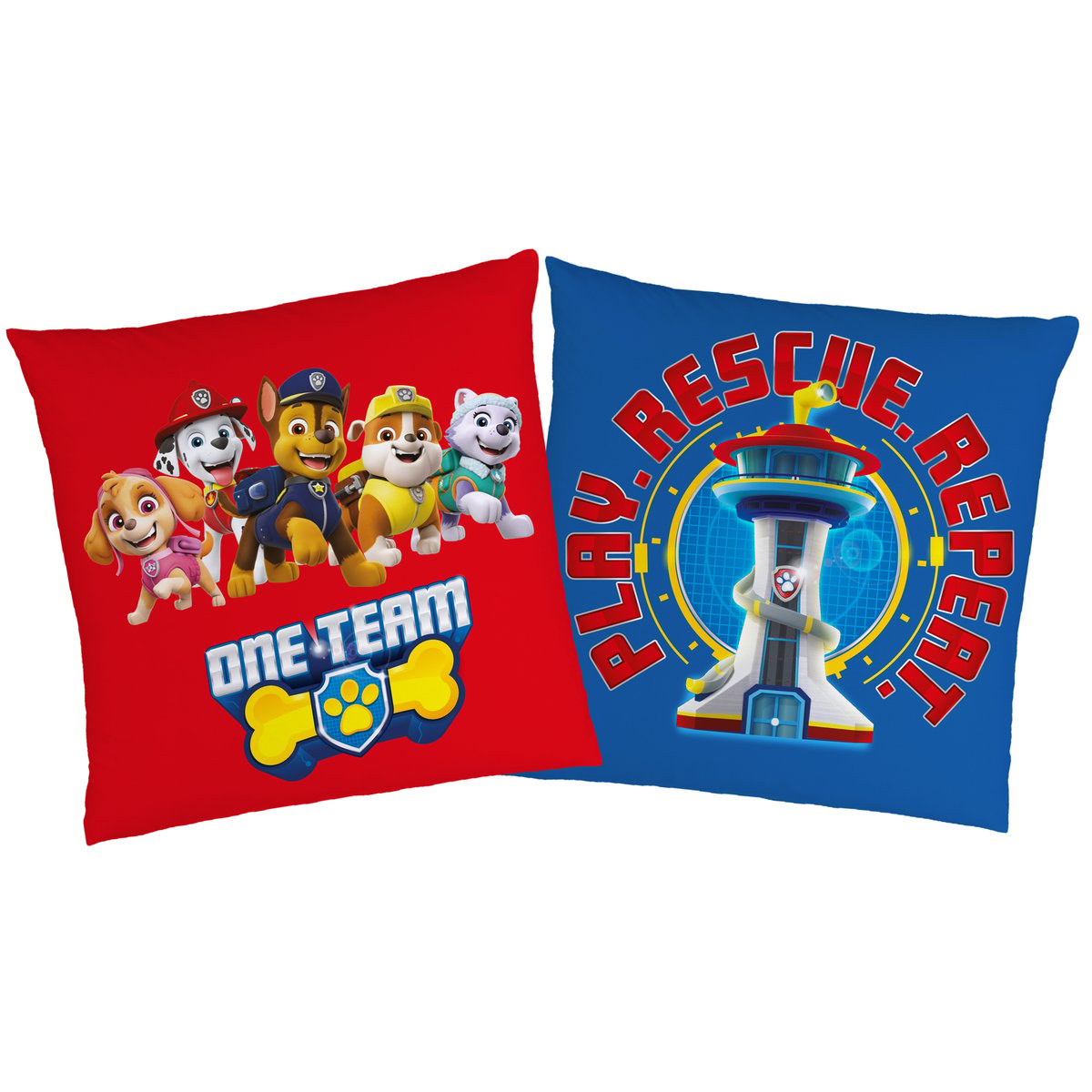 Coussin imprimé 100% polyester, READY FOR ACTION rouge, PAT PATROUILLE