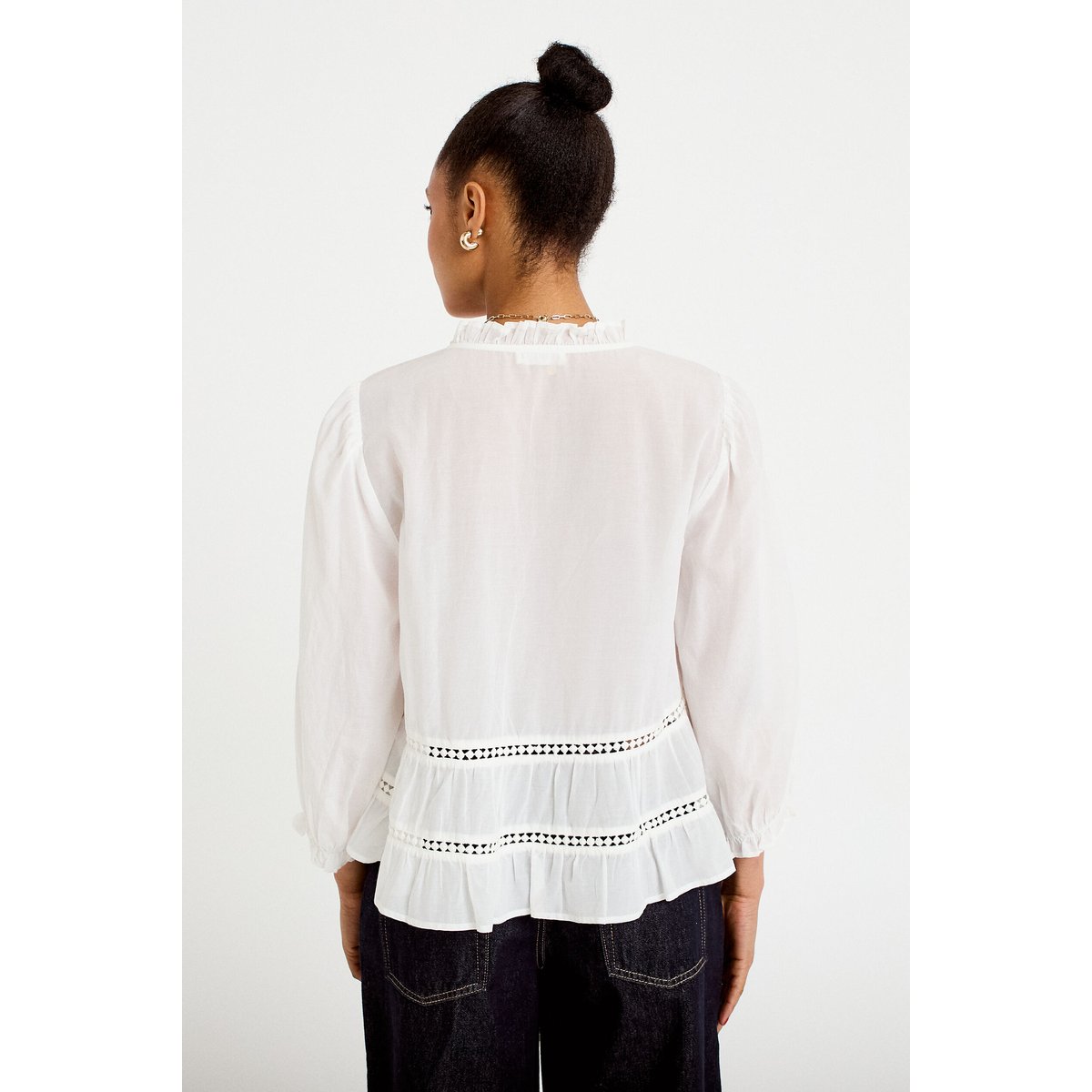 Blouse cintrée col v manches 3/4 ecru, CACHE CACHE