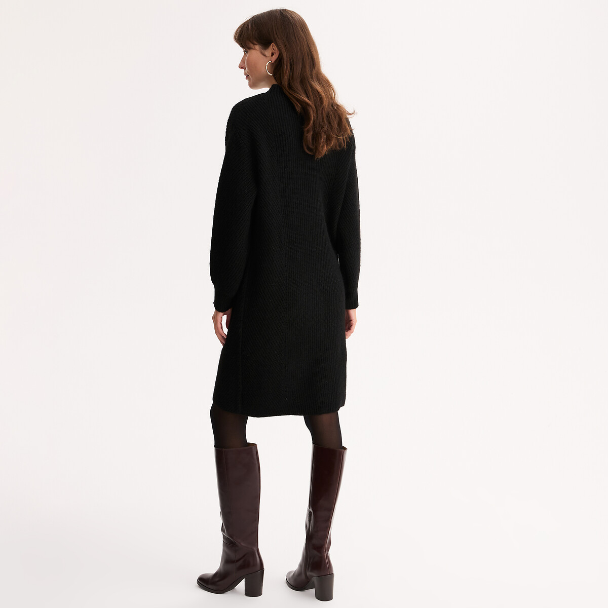 Mid-Length Knitted Jumper Dress with Long Sleeves black, ANNE WEYBURN