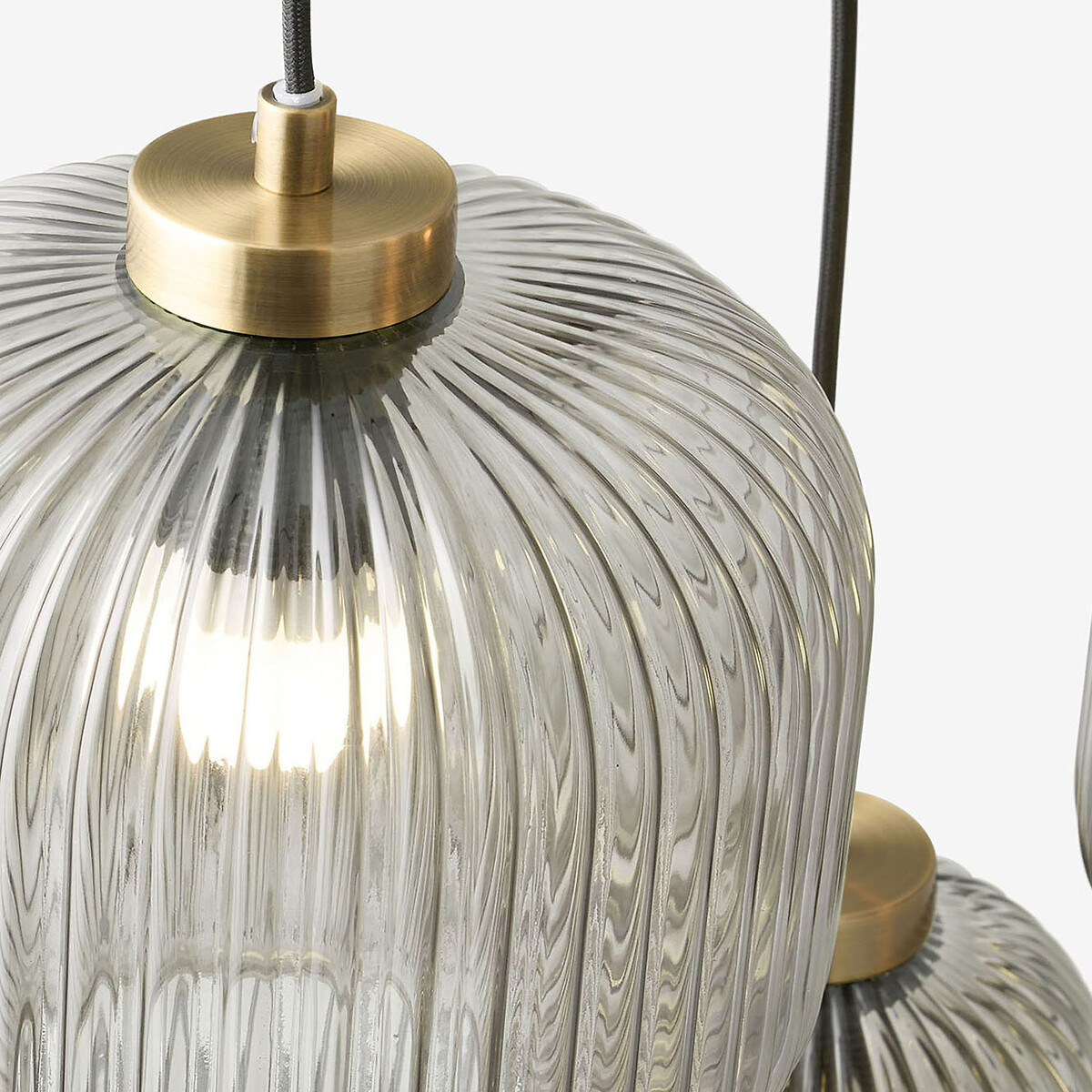 MADE.COM Briz 5-Light Ribbed Glass Pendant Light smoke grey, MADE