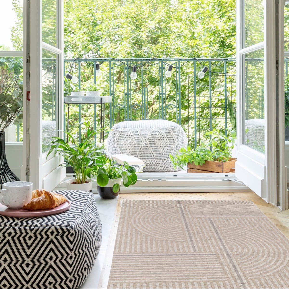 Tapis intérieur extérieur en fibres recyclées BASILE beige sable, AFK LIVING