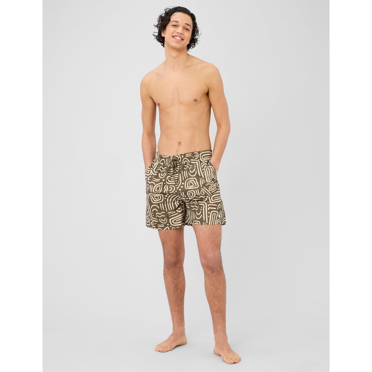 Short de bain imprimé vert kaki, BZB