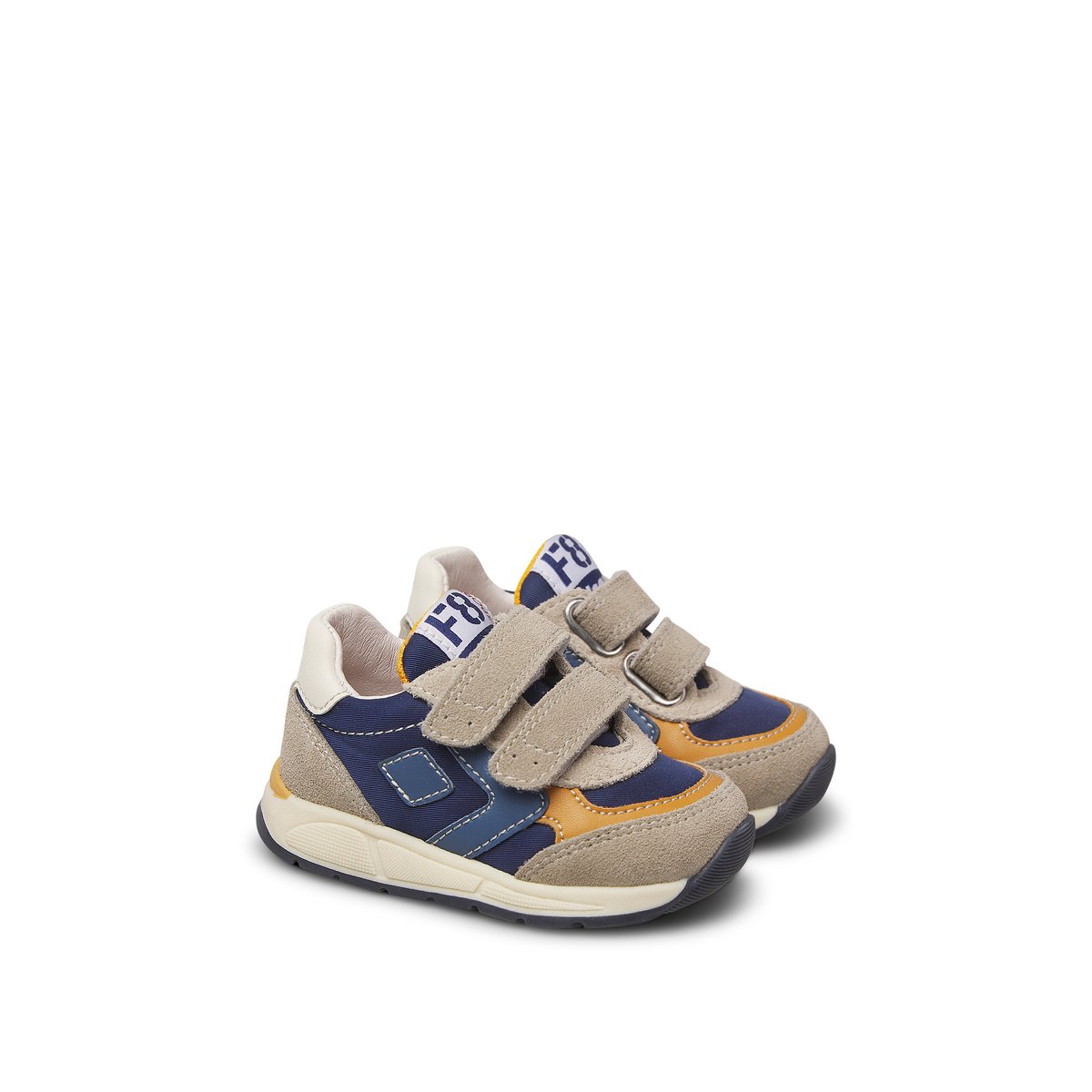 Sneakers en cuir et tissu NORALIS VL. gris tourterelle-marine, FALCOTTO