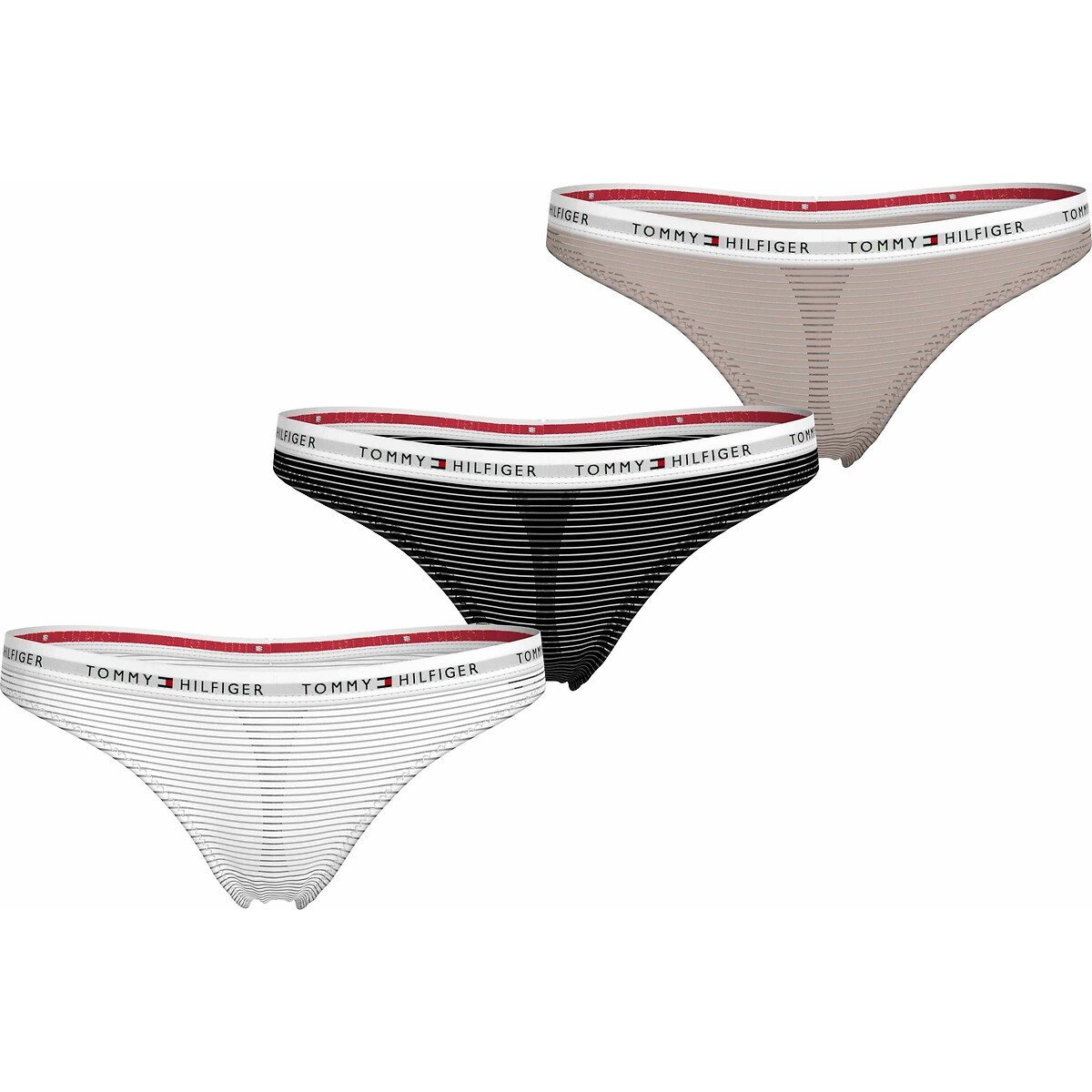 Lot de 3 culottes Lace noir + blanc + beige peau, TOMMY HILFIGER