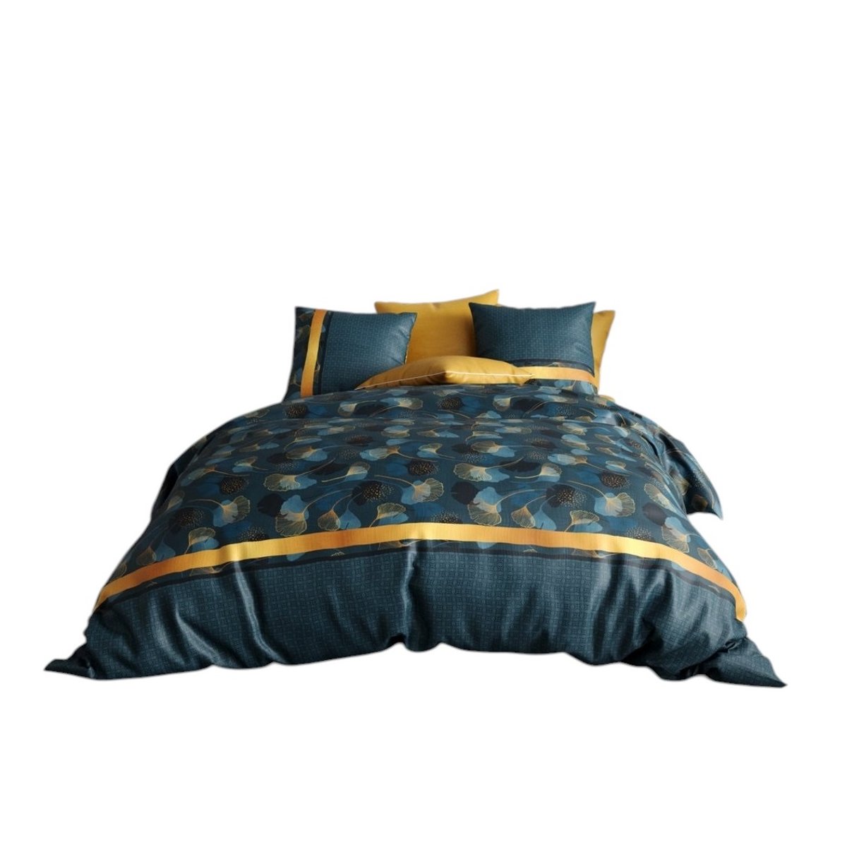 Parure de lit Feuilles Gincko bleu, EDEN
