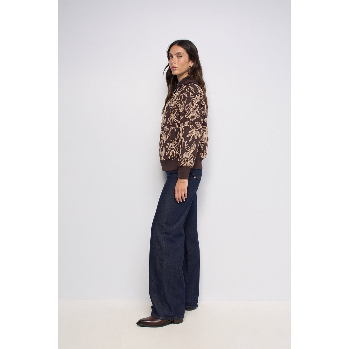 SWEAT À DEMI-ZIP AVEC BRODERIES marron, SALSA JEANS