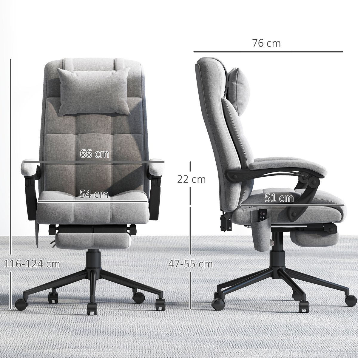 Fauteuil de bureau avec fonction massage gris, HOMCOM