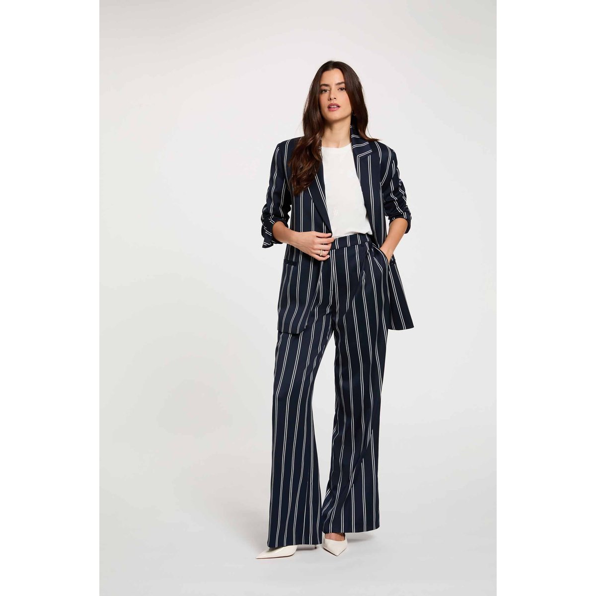 Pantalon large taille haute bleu marine, MORGAN