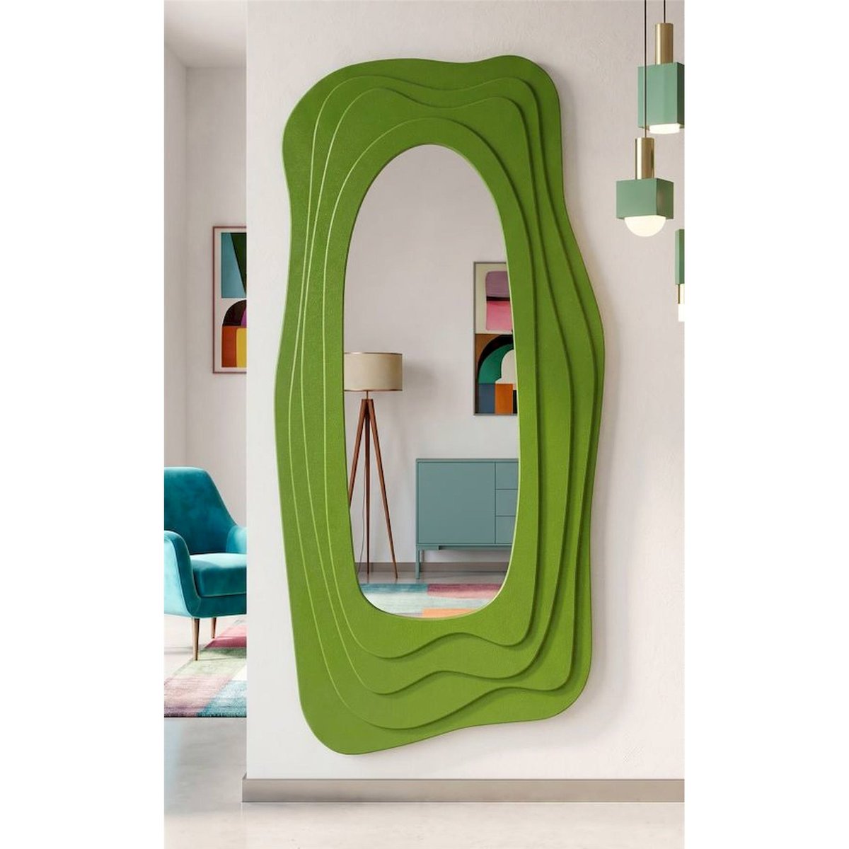 Miroir mural sculptural aux lignes sinueuses GLAM bleu, RECOLLECTION
