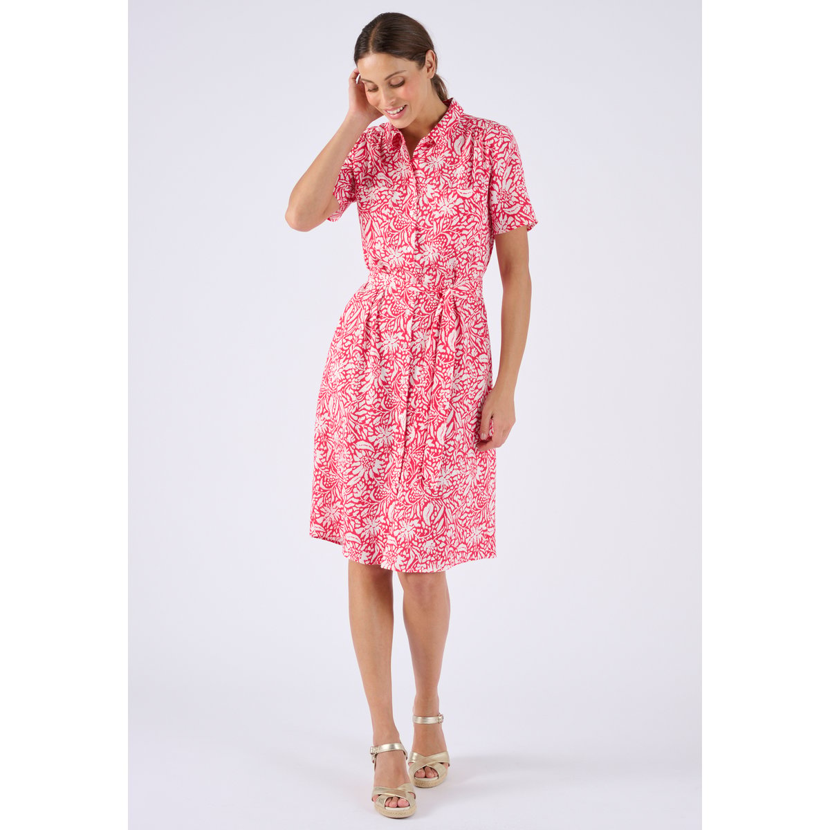 Robe-chemise imprimée CLIMATYL rose fleuri, DAMART
