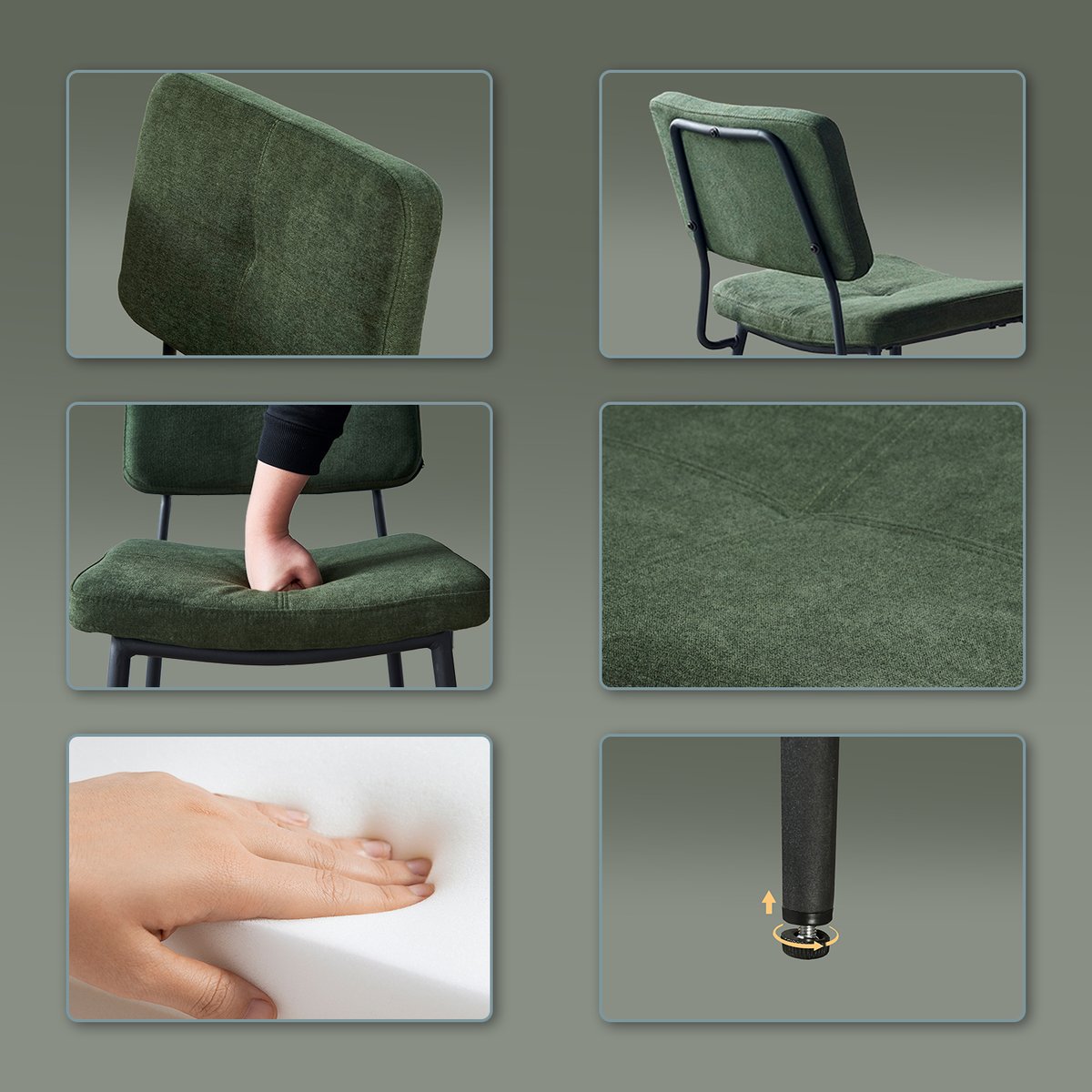 Lot de 4 chaises de salle à manger en tissu vert style industriel, KAROMI vert, MEUBLES COSY