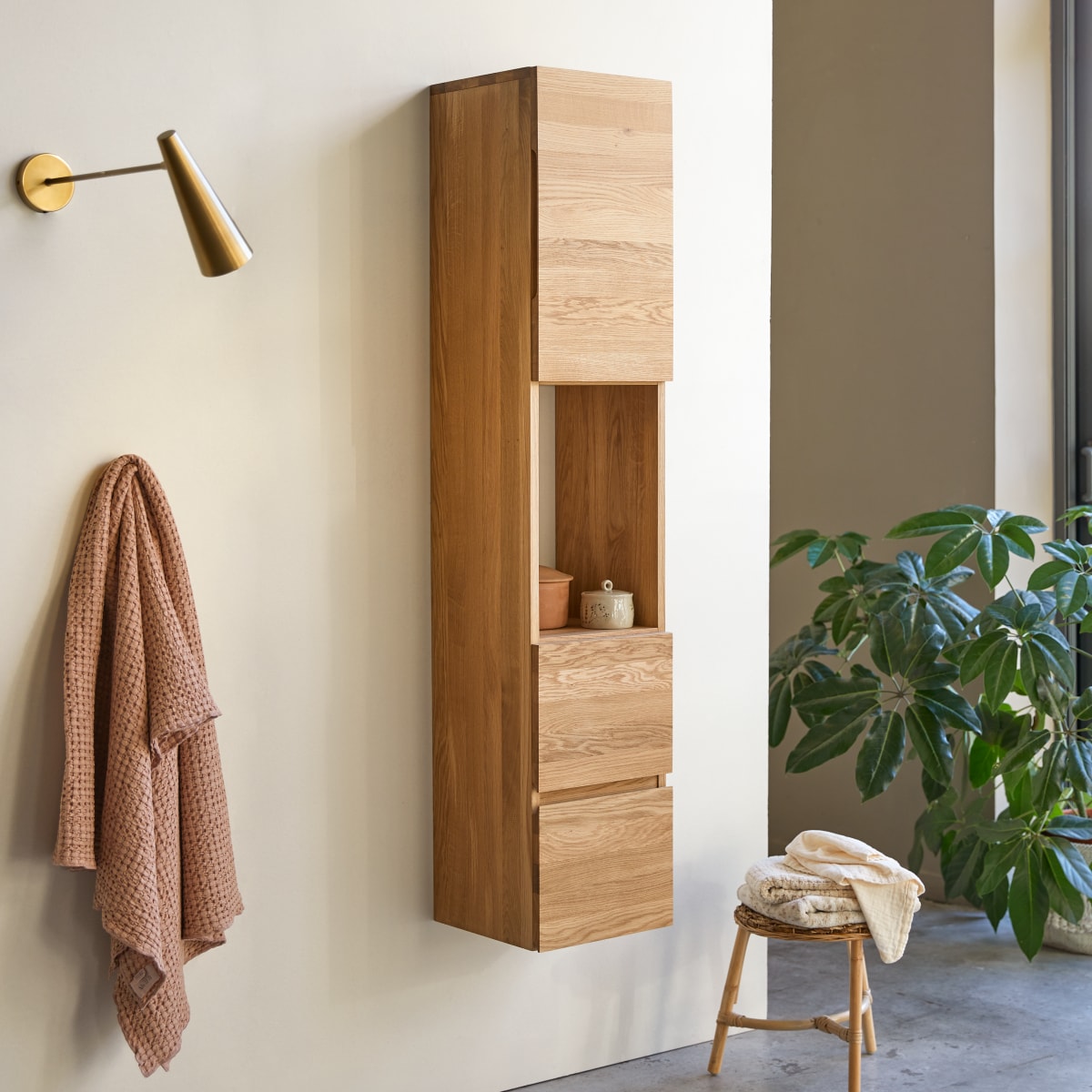 Colonne de salle de bain en Chêne massif, NOVA naturel, TIKAMOON