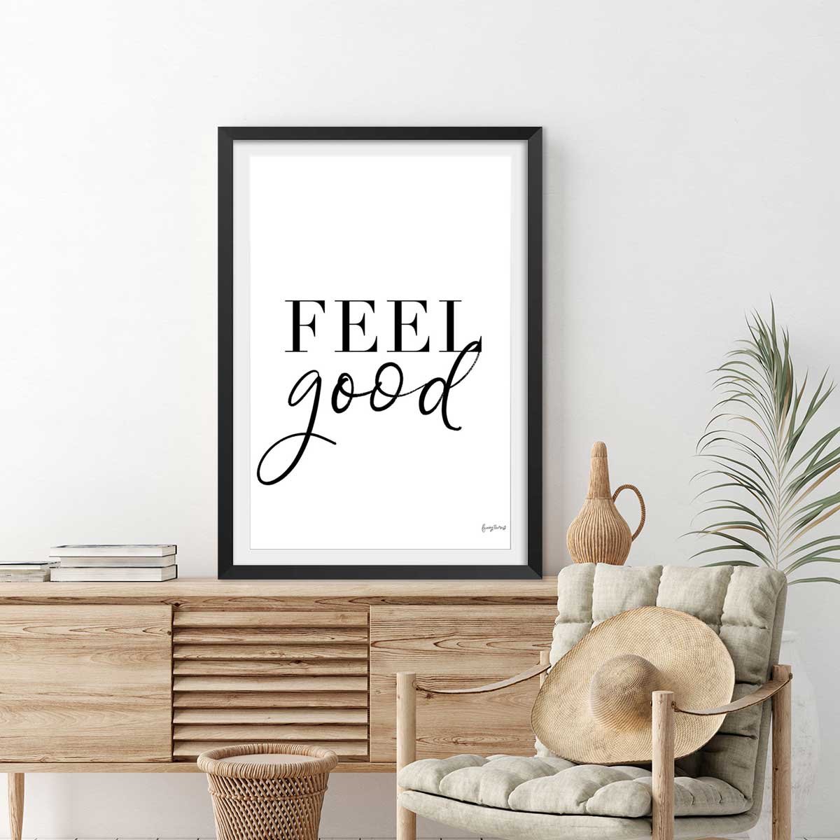 Poster feel good affiche + cadre en bois - noir, HEXOA