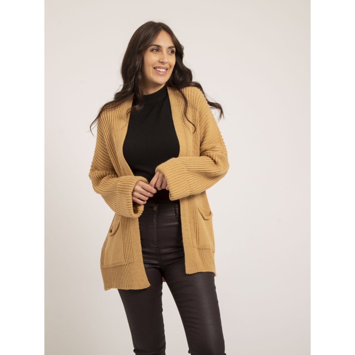 Gilet Mi-long Ouvert Kirsten beige, DONA LISA