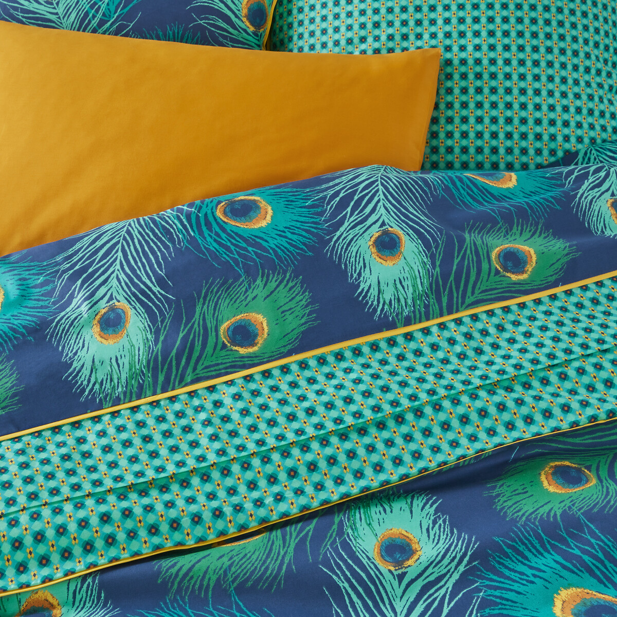 Drap housse percale de coton, Shakhra vert/jaune/bleu, LA REDOUTE INTERIEURS