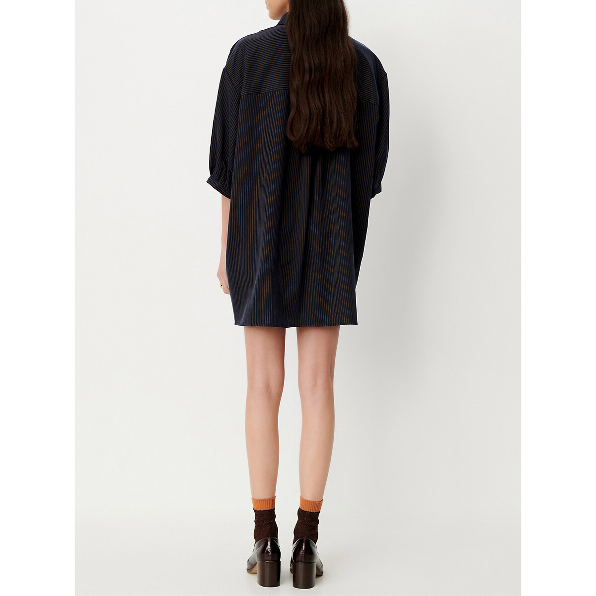Robe courte chemise manches 3/4 rayée, COURTNEY marine, SESSUN