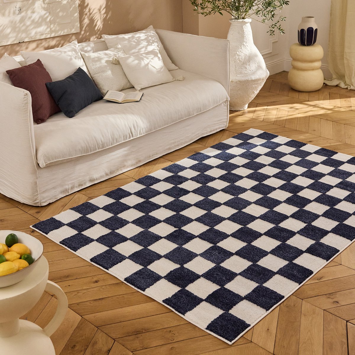 Tapis damier bicolore TERRA DEL SOL bleu, NAZAR RUGS X PANTONE