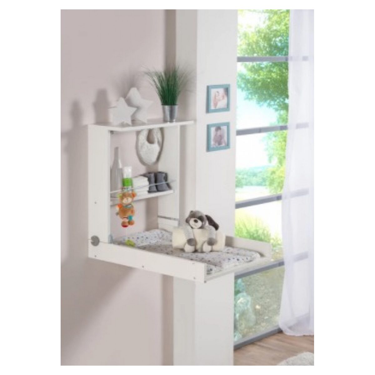 Geuther Table a langer murale WICKI + Matelas Couleur Naturel Motifs Etoiles multicolore, GEUTHER