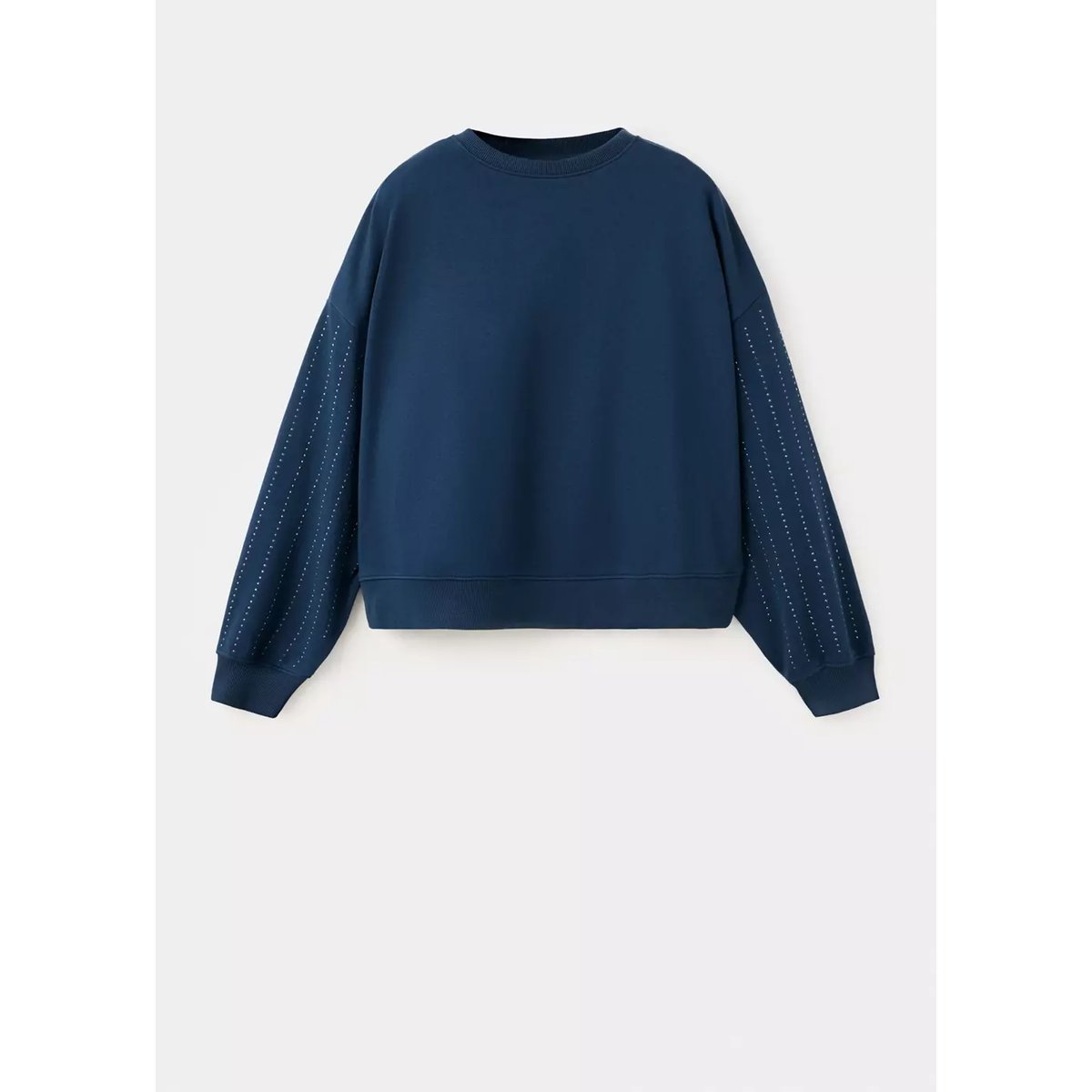 Sweat en coton avec détail stress sur les manches bleu marine, MANGO TEEN