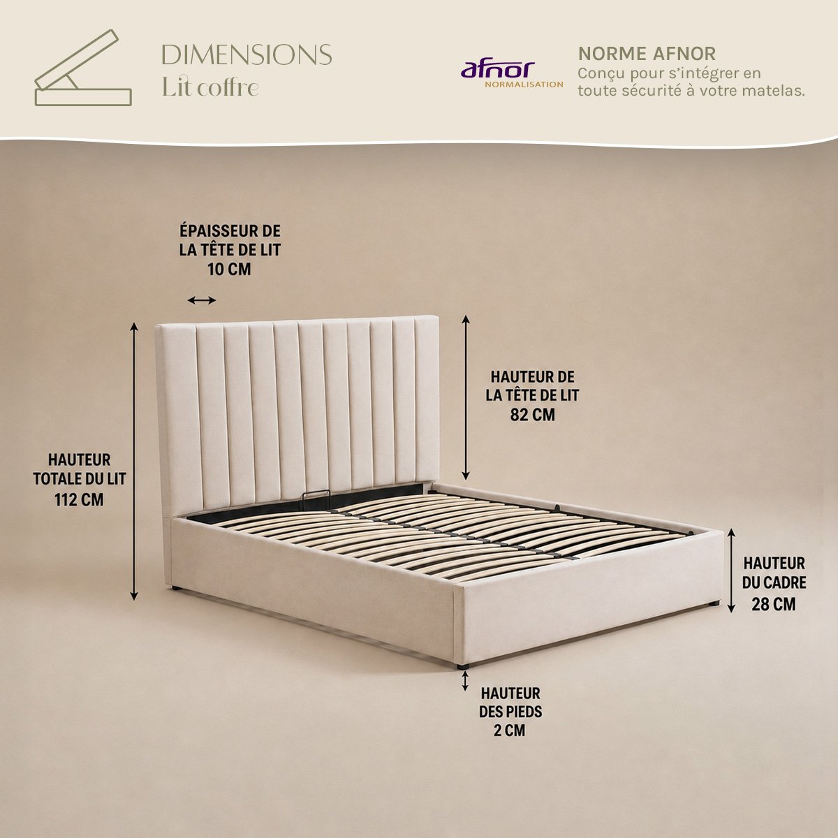 Lit coffre - Velours beige - GIULIA beige, MAISON AUBERTIN
