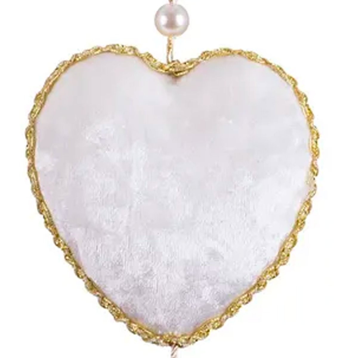 Décoration sapin de noël à suspendre coeur tissu velours blanc 5x5x9cm blanc, WADIGA