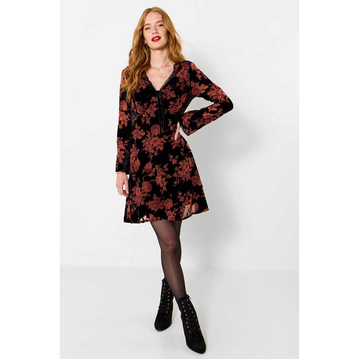 Éblouissante Robe Tunique en Velours Dévoré noir, JOE BROWNS