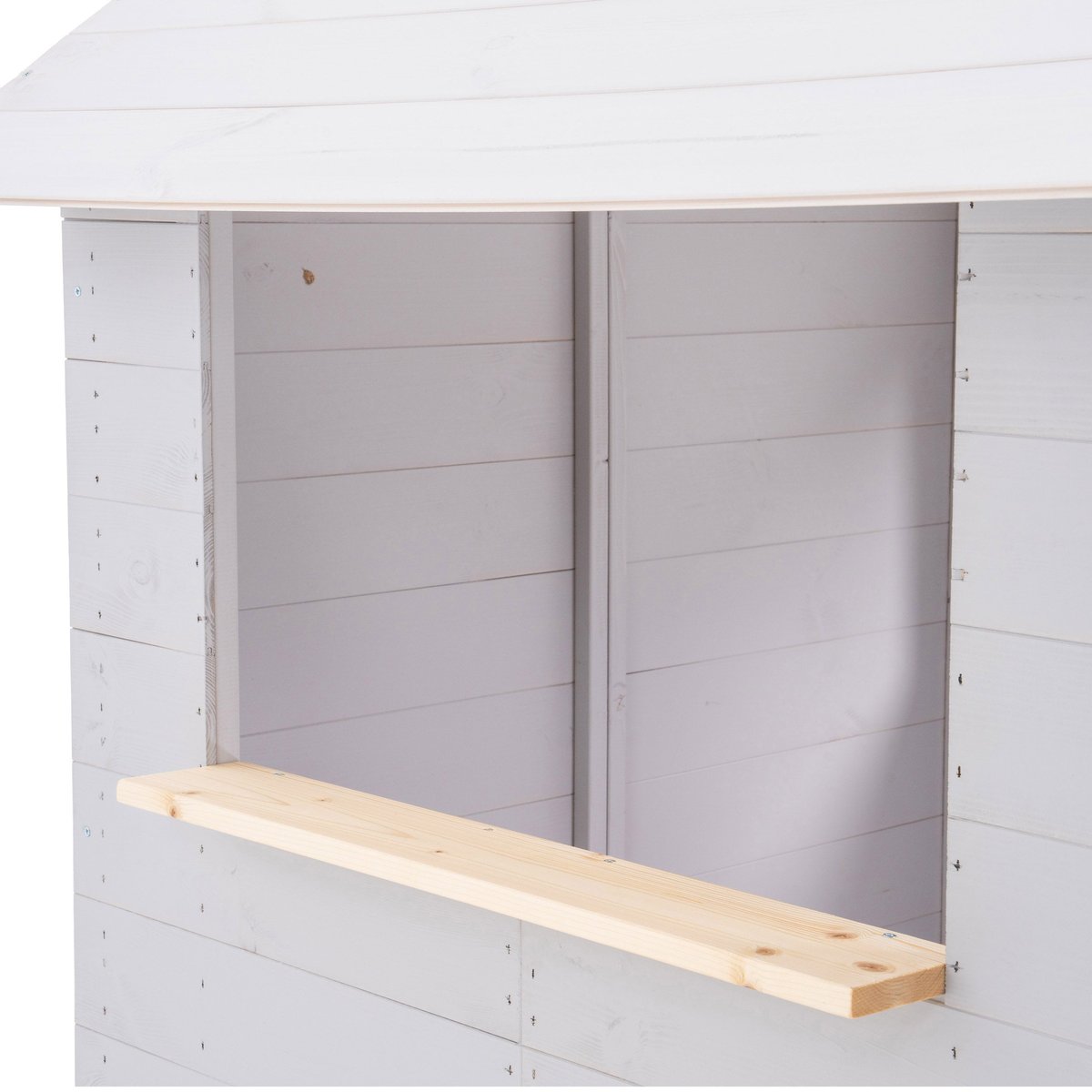 Maisonnette sur pilotis, glissière, 2 balançoires PERCE-NEIGE marron - gris - blanc - vert, TP TOYS