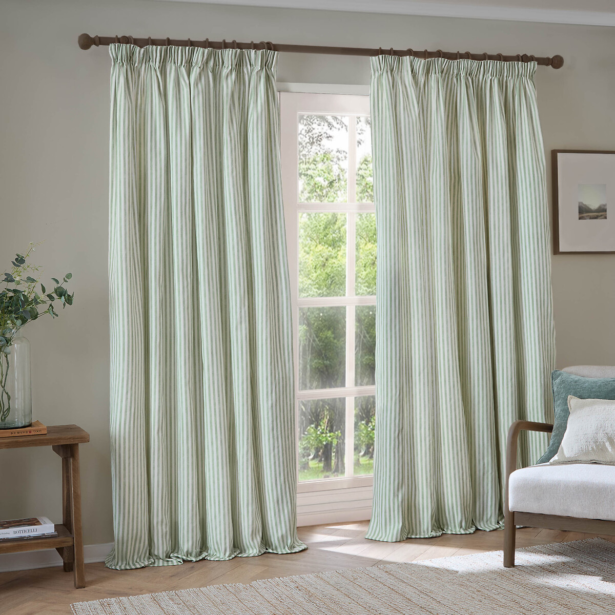Hebden 100% Cotton Blackout Pencil Pleat Curtain Pair eucalyptus, YARD
