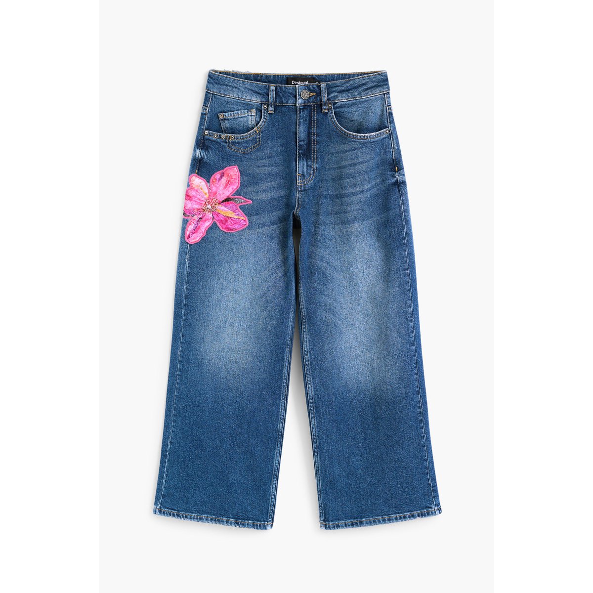 Pantalon jean floral culotte bleu clair, DESIGUAL