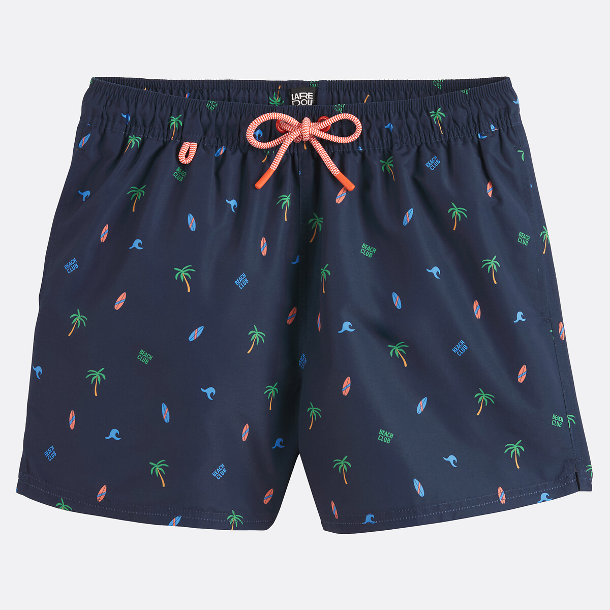 Pantaloncini da bagno con stampa con palme e tavole da surf blu navy fantasia, LA REDOUTE COLLECTIONS