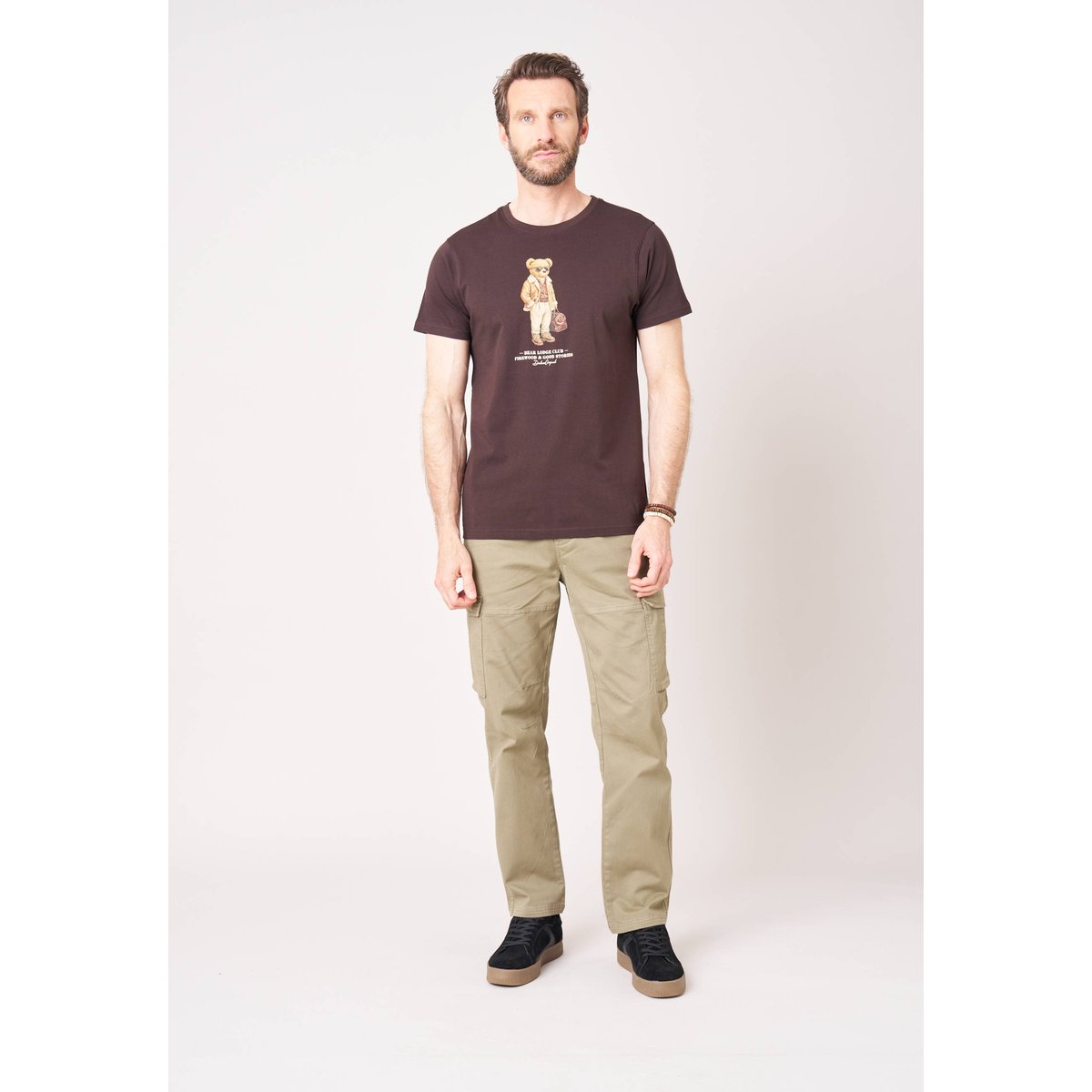 T-shirt regular homme en 100% coton jersey imprimé ours CHICBEAR walnut, DEELUXE