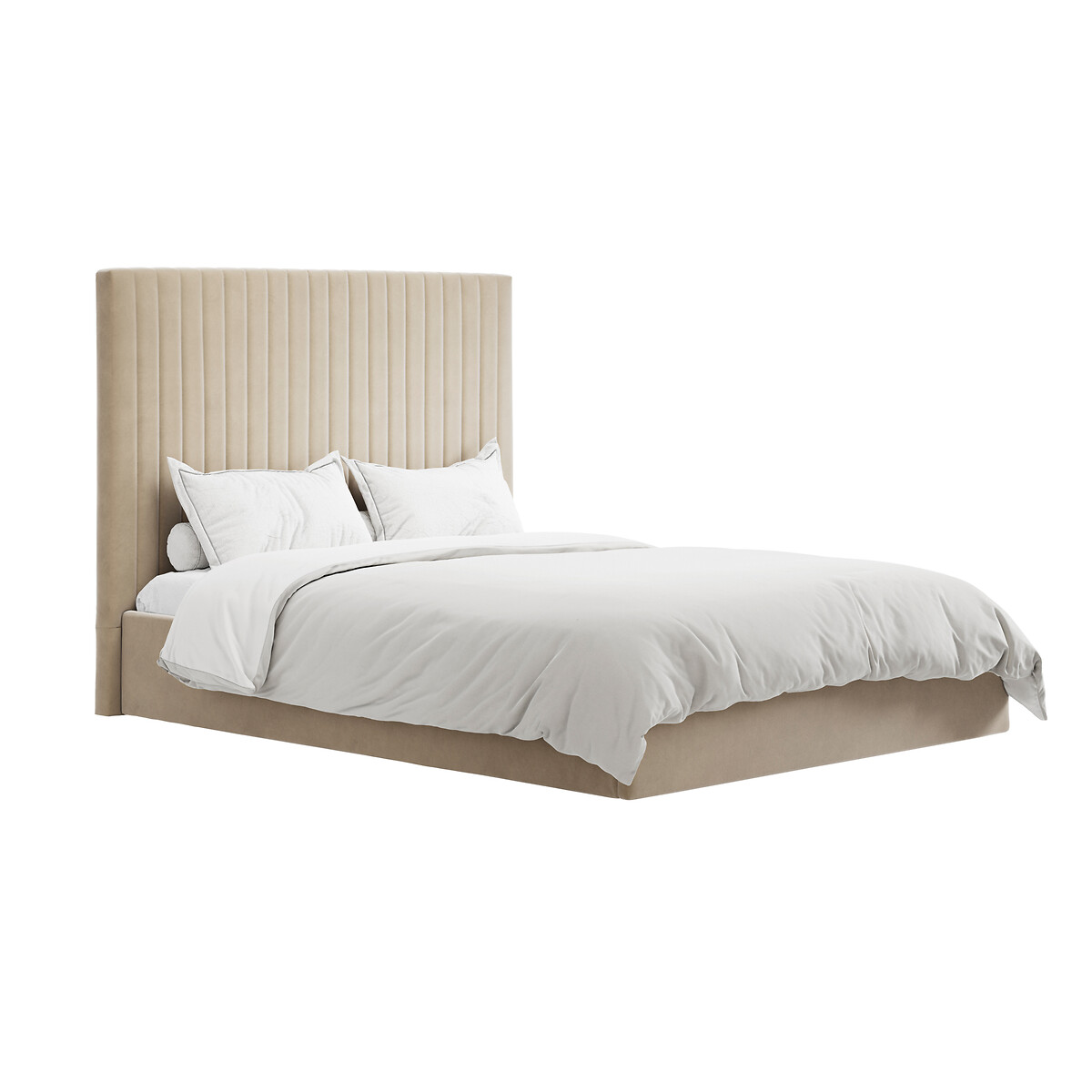 Luciana Velvet Ottoman Storage Bed with Tall Fluted Headboard beige, ÉDITÉ