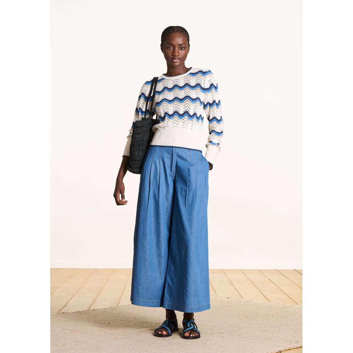Pantalon large en jean souple medium, LA FEE MARABOUTEE