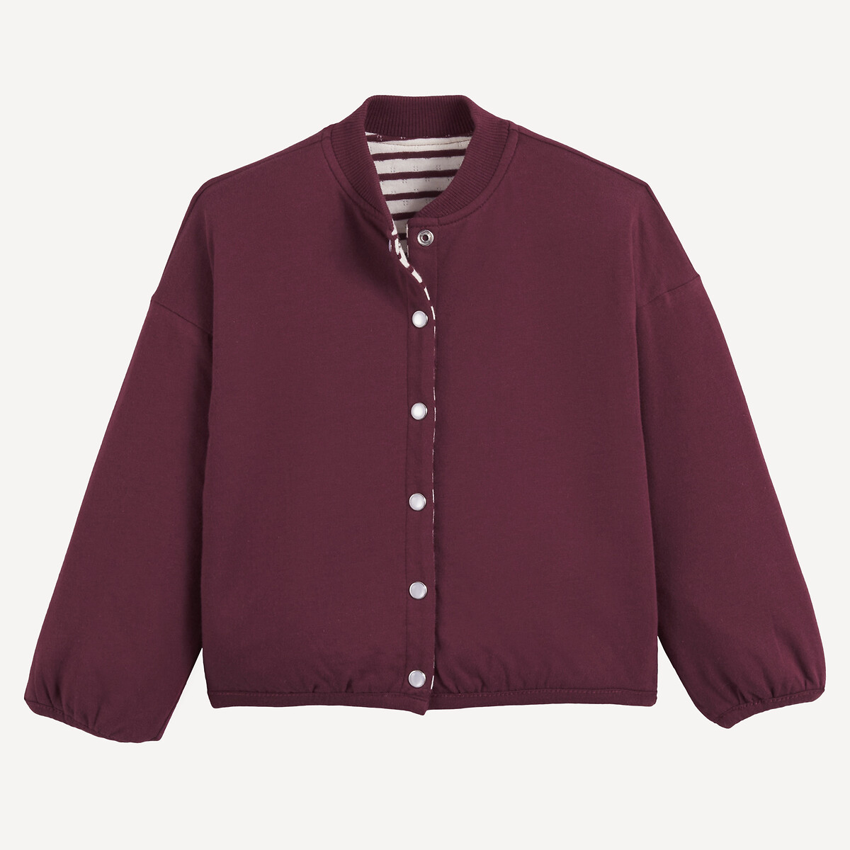 Chaqueta sudadera con botones a presión, de rayas y reversible rayas burdeos, LA REDOUTE COLLECTIONS