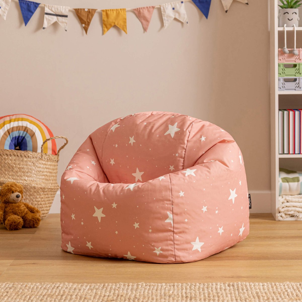 Pouf fauteuil imprimé pour enfants Oeko-Tex® rose pastel, BEAN BAG BAZAAR