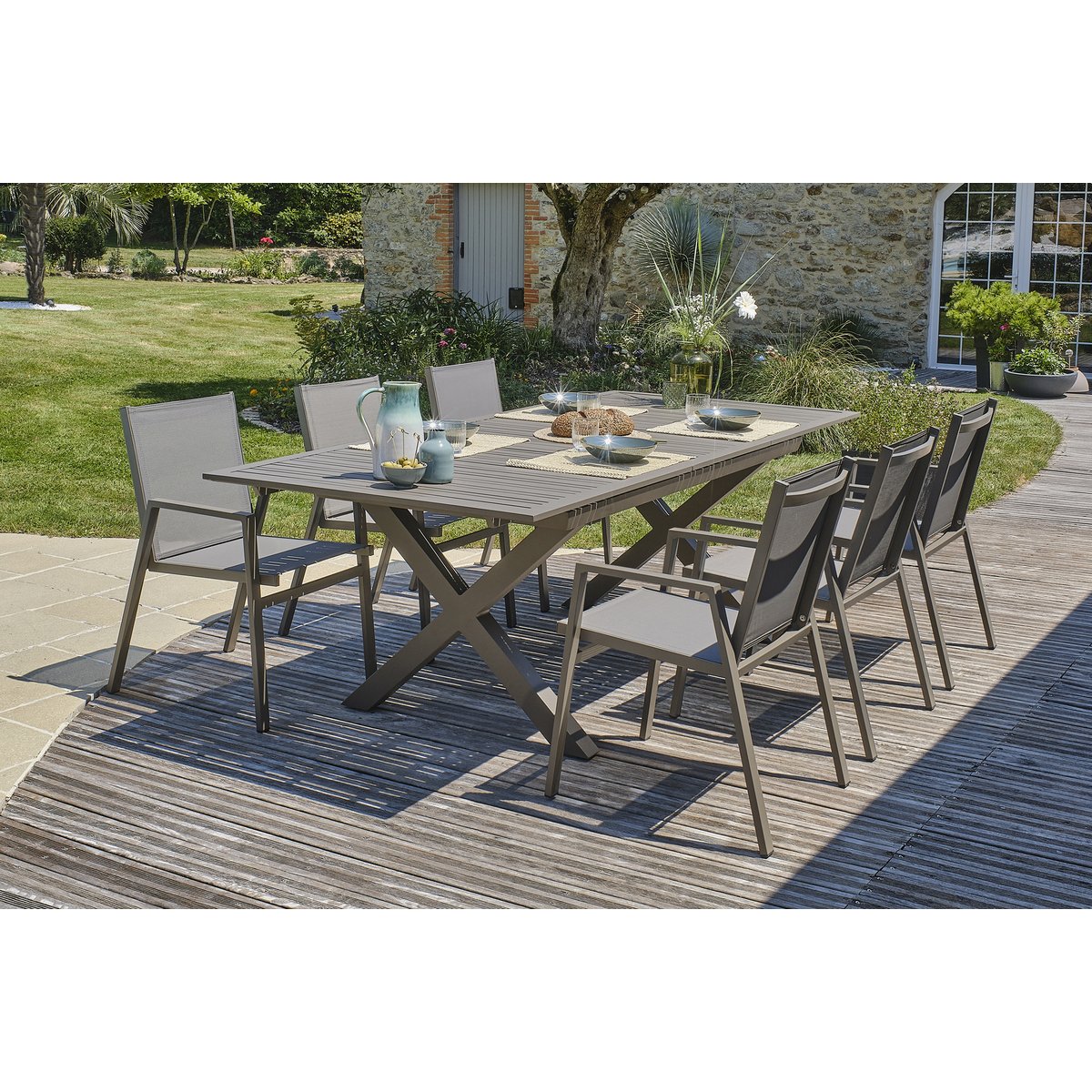 Ensemble repas de jardin 6 places en aluminium FLORIDE quartz, DCB GARDEN
