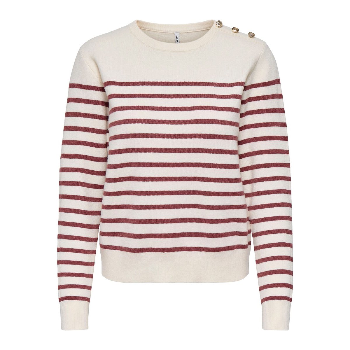 Pull manches longues à rayures blanc rayé rouge, ONLY