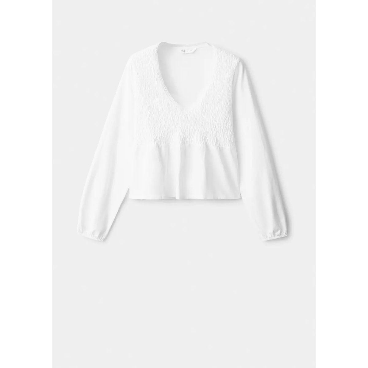 T-shirt col V froncé blanc cassé, MANGO TEEN
