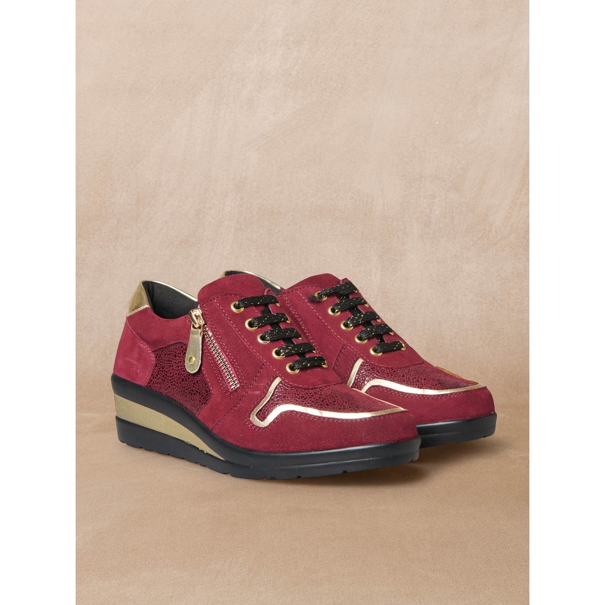 Derbies cuir détails métallisés bordeaux, PEDICONFORT