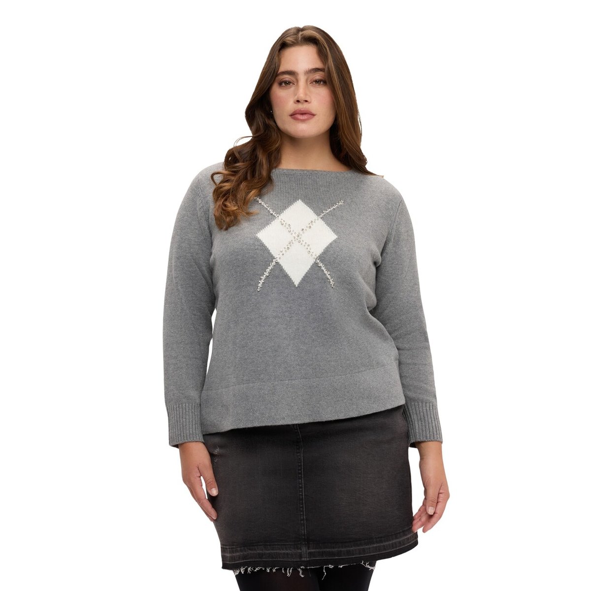 Pull motif argyle avec appliques gris, FIORELLA RUBINO
