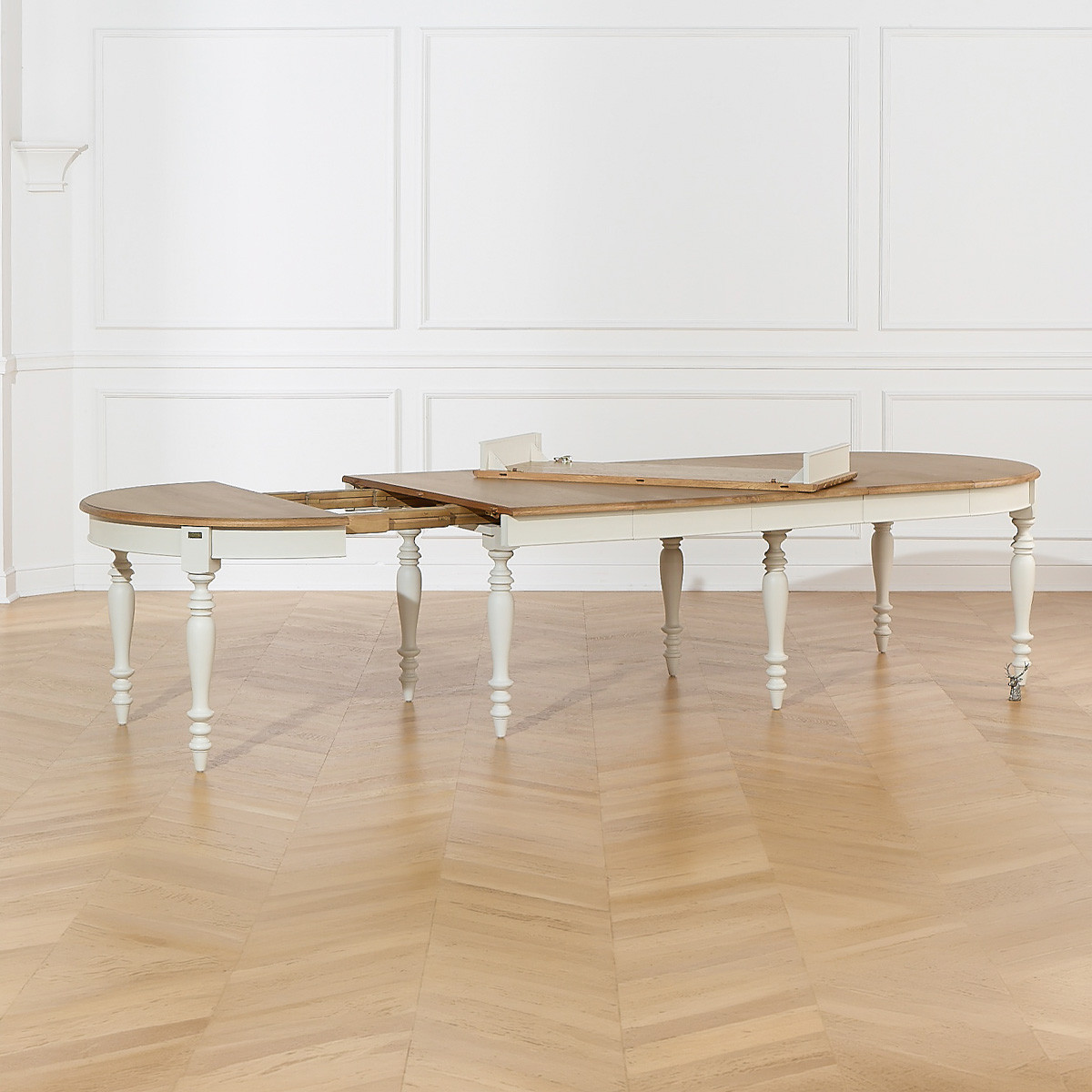 Table à manger modulable, plateau en chêne, 14 couverts JADE blanc, ROBIN DES BOIS