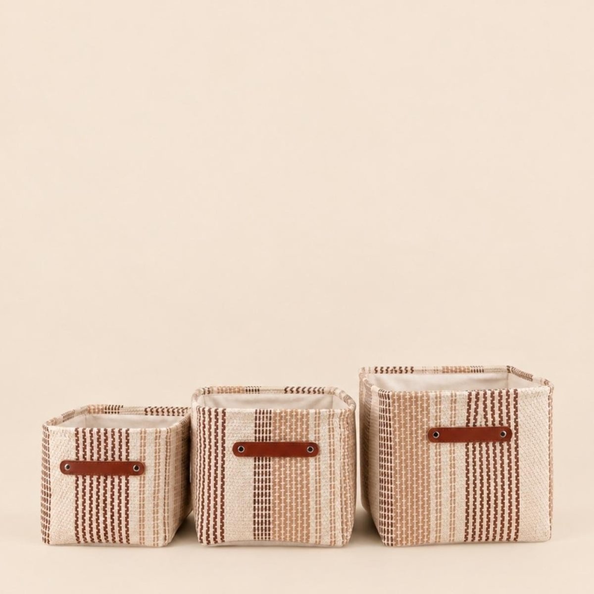 Set de 3 paniers rectangulaire en corde de papier beige, ORNAMI