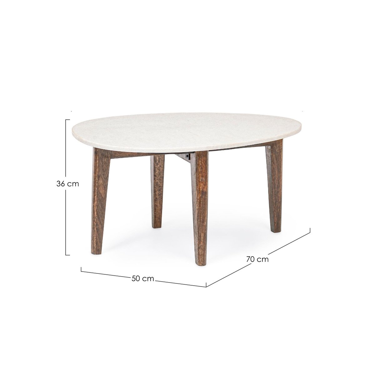 Table basse ovale vintage en manguier et marbre blanc L70 - BLANY blanc, HELLIN, DEPUIS 1862