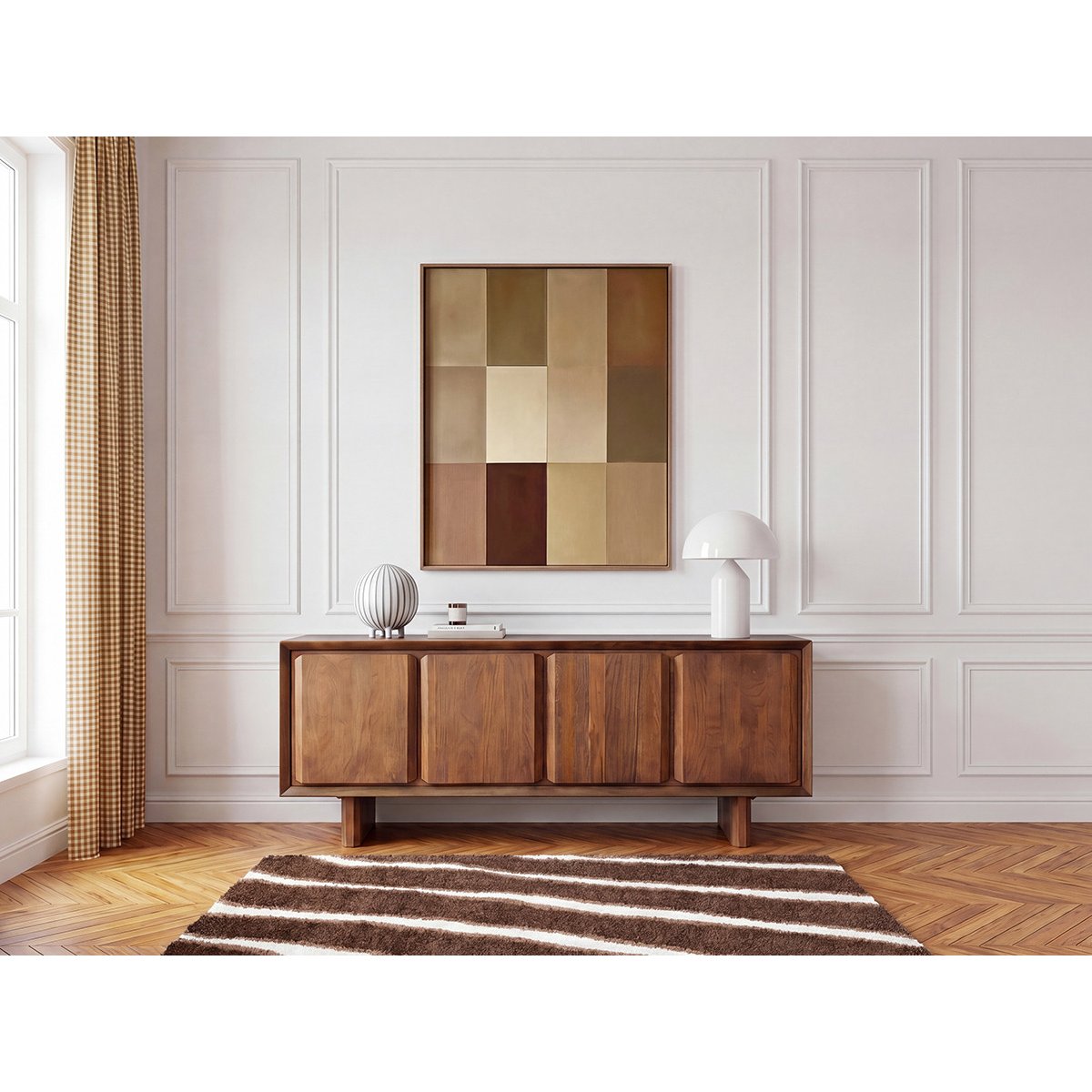Buffet bas en bois massif 4 portes 200 cm, BELLECOUR marron foncé, BOBOCHIC