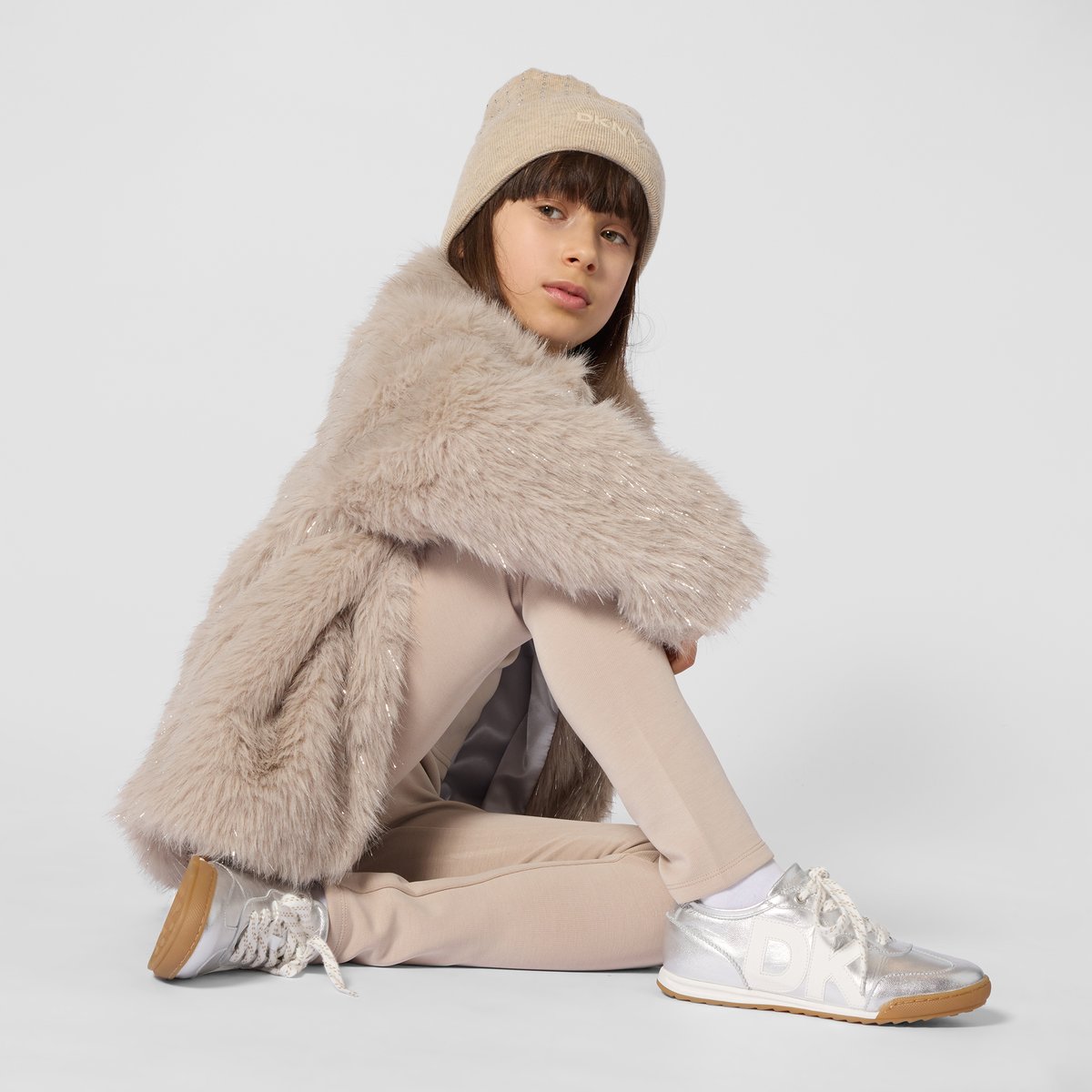 Bonnet en tricot beige chine, DKNY