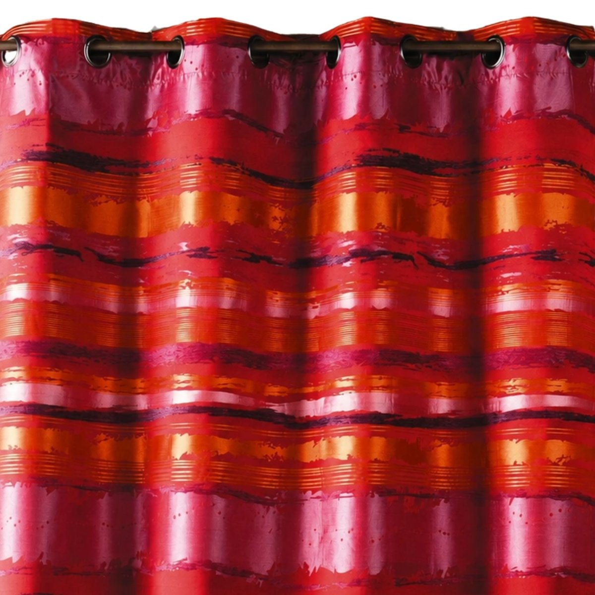 Rideau jacquard coloré rayé rouge orangé, HOME MAISON