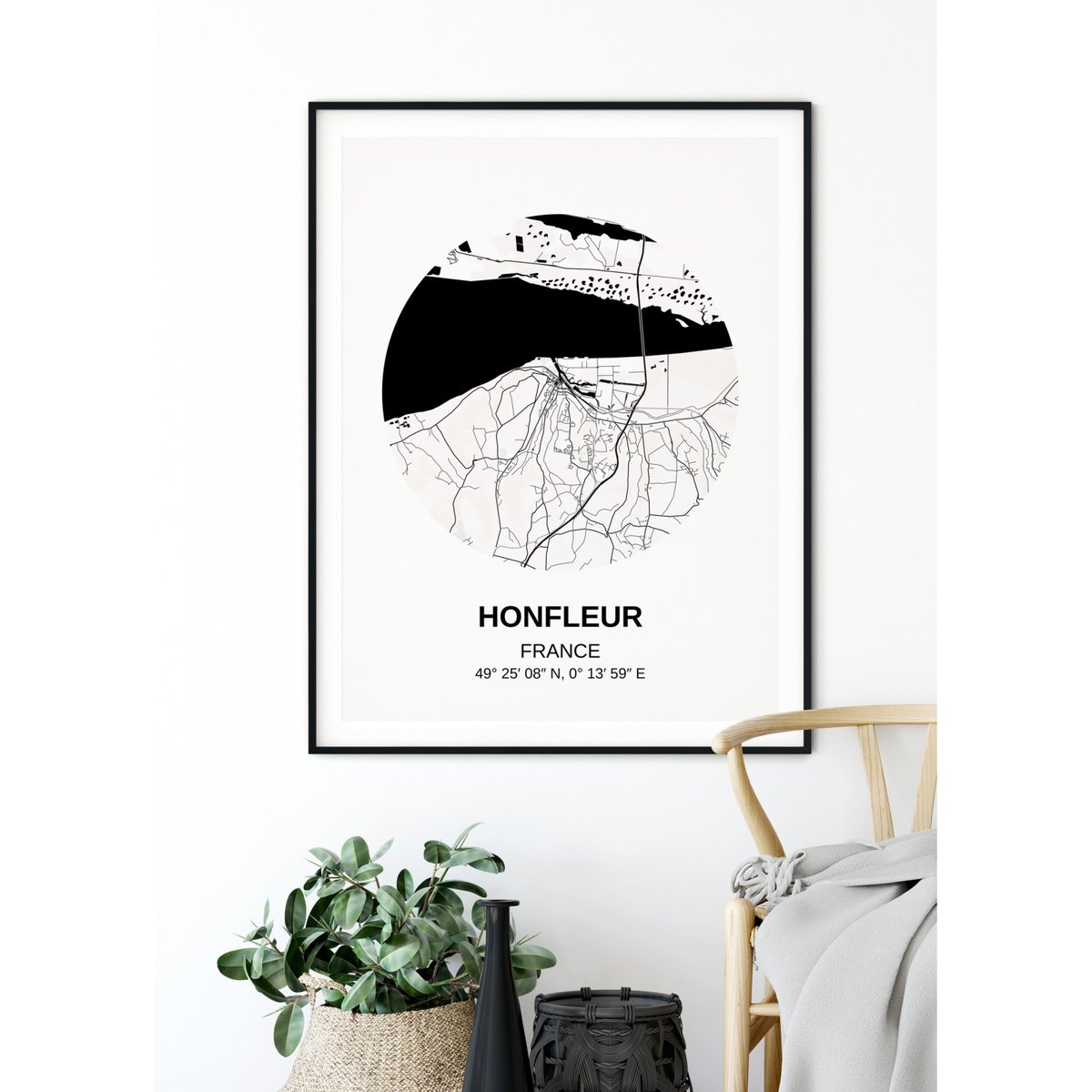 Affiche Carte Honfleur blanc, L'AFFICHERIE