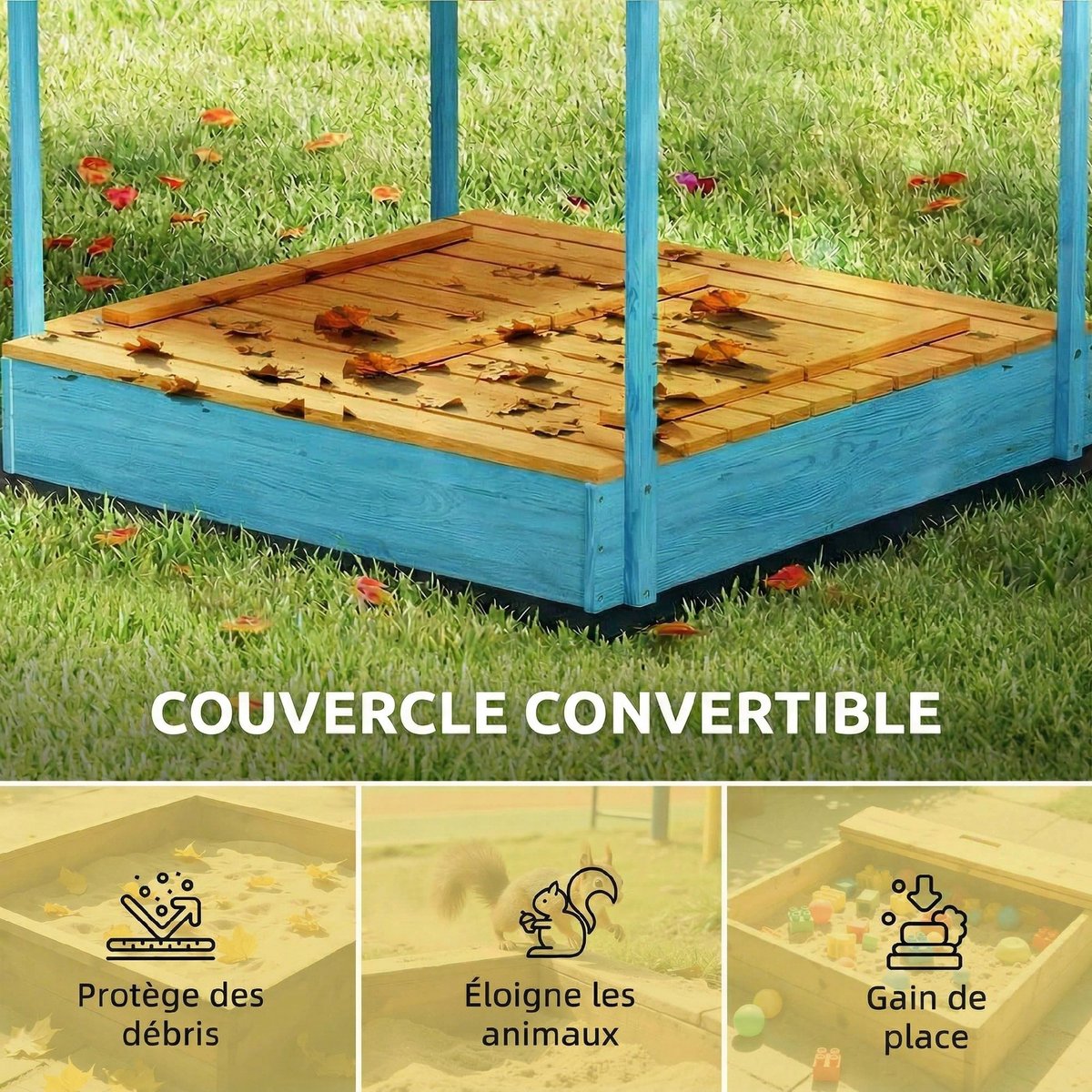 Bac à sable pour enfants Bois de sapin Bleu bleu et jaune, AIYAPLAY