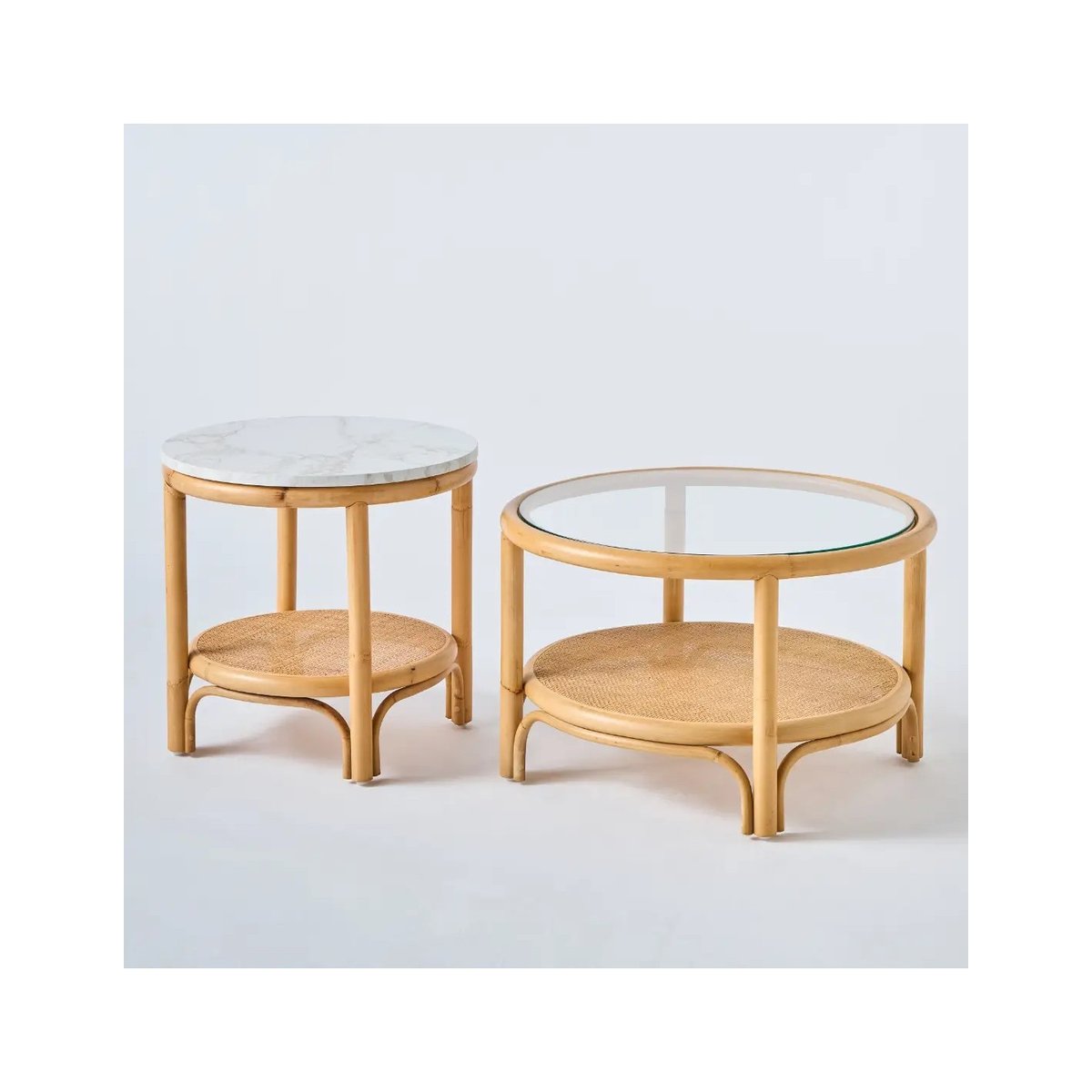 Table basse en rotin RIVIERA plateau blanc Dia 50 blanc, KOK
