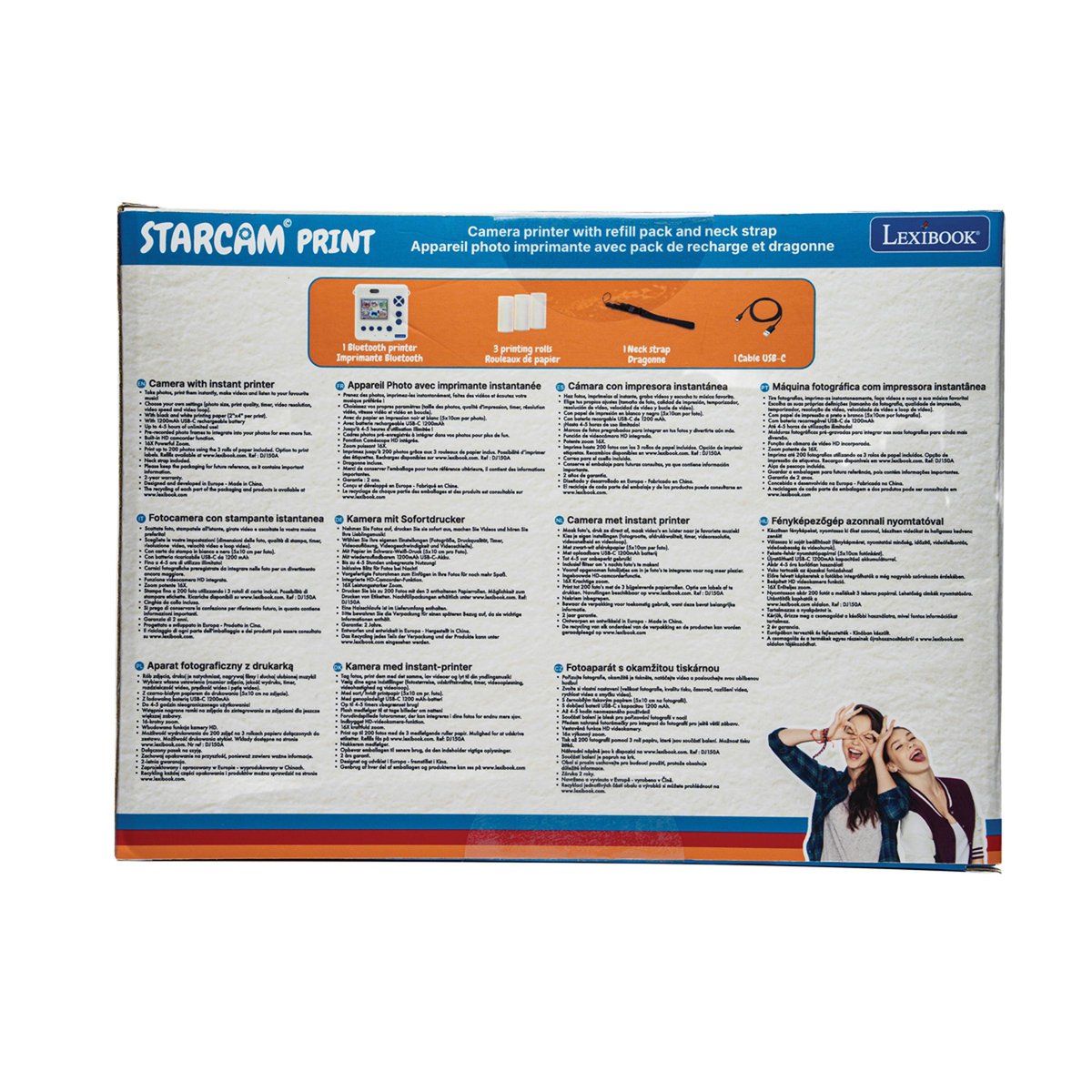 Starcam® Print, pack caméra avec imprimante instantanée, 3 rouleaux de papier et dragonne blanc, LEXIBOOK